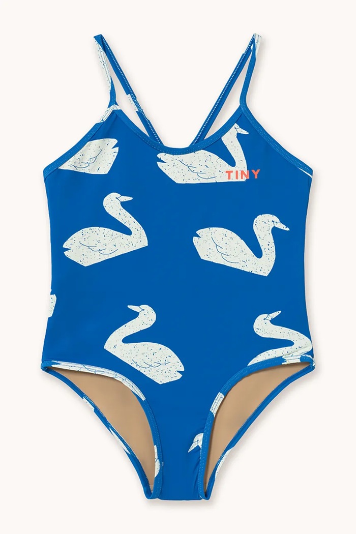 Jednodílné dětské plavky Tinycottons BIG SWANS SWIMSUIT měkké modrá SS26.441