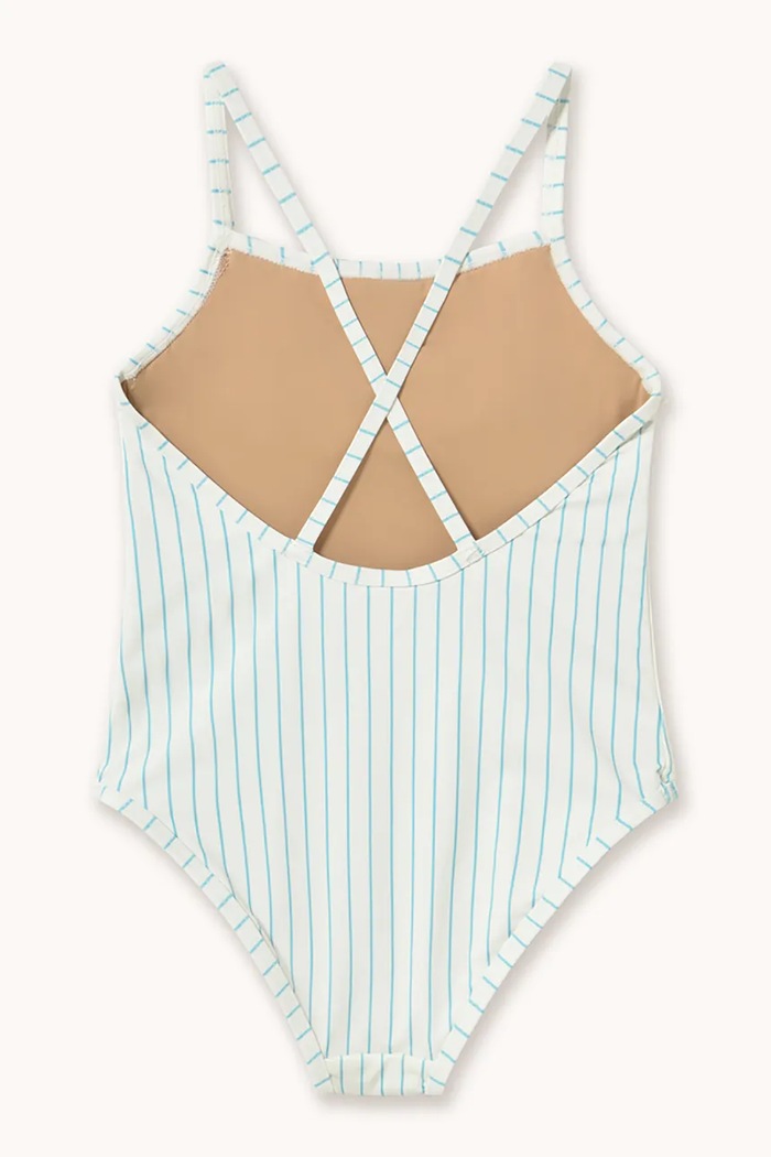 Jednodílné dětské plavky Tinycottons CYAN FINE STRIPES SWIMSUIT SS26.447 bílá SS26