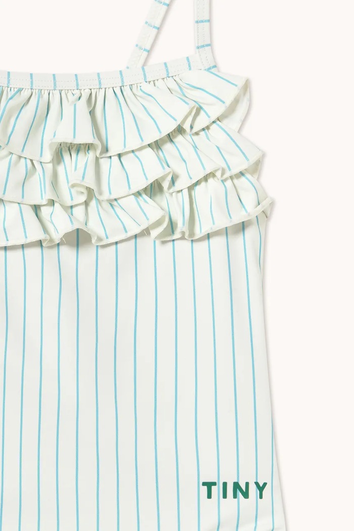 DÍVKA Jednodílné dětské plavky Tinycottons CYAN FINE STRIPES SWIMSUIT SS26.447 bílá