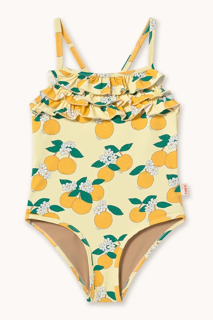 Jednodílné dětské plavky Tinycottons ORANGES SWIMSUIT měkké žlutá SS26.461