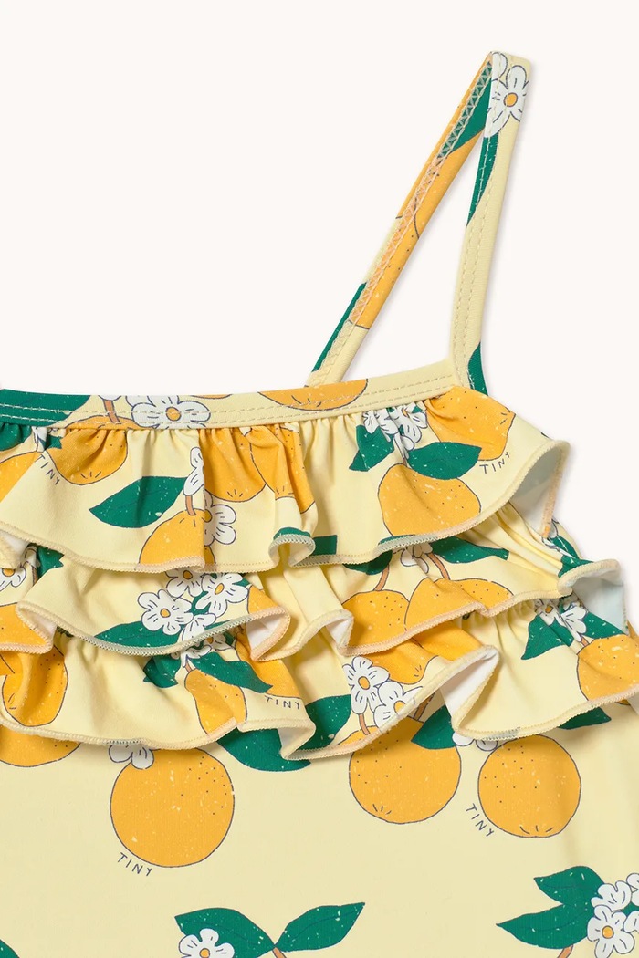 DÍVKA Jednodílné dětské plavky Tinycottons ORANGES SWIMSUIT SS26.461 žlutá