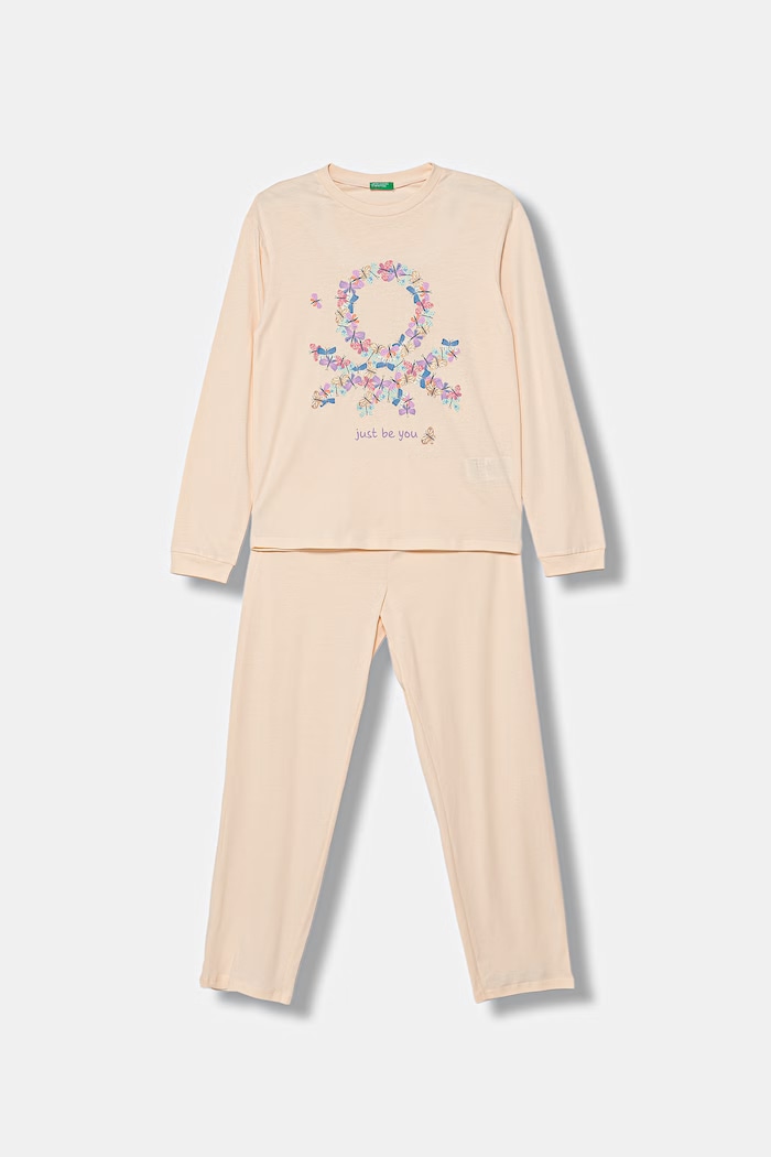 United Colors of Benetton piżama dwuczęściowa dziecięca bawełniana beżowy 30960P09U.G.G.Stagional