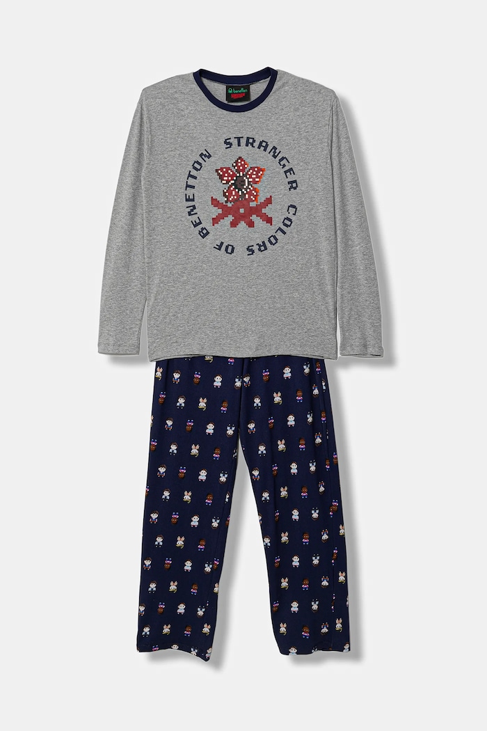 United Colors of Benetton piżama bawełniana dziecięca wzorzyste szary 30960P09I.G.Seasonal