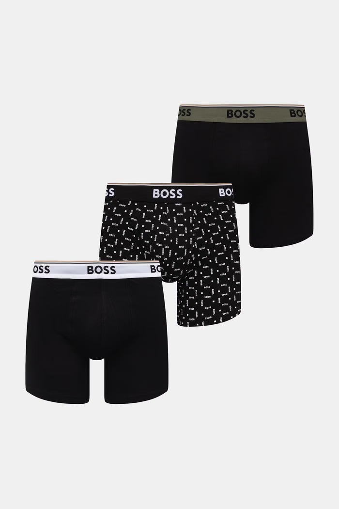 BOSS boxerky pánske s bavlnou BoxerBr 3P Power Des 3-pak čierna 50554438