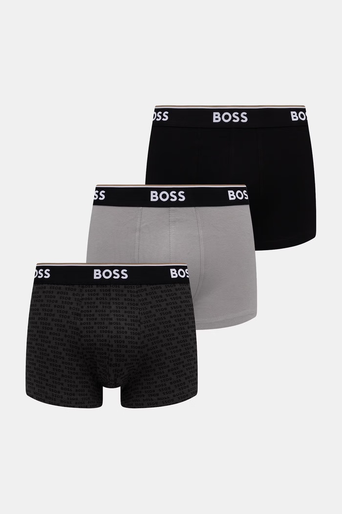 BOSS bokserki męskie bawełniane z elastanem Trunk 3P Power Desig 3-pack szary 50554443