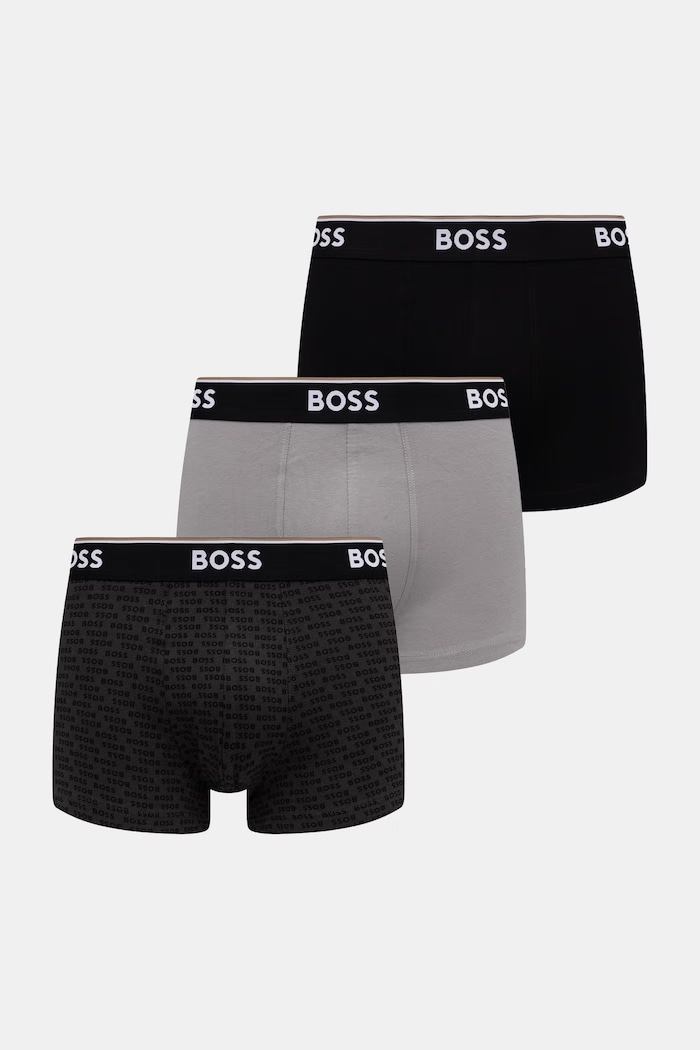 BOSS bokserki męskie bawełniane z elastanem Trunk 3P Power Desig 3-pack szary 50554443