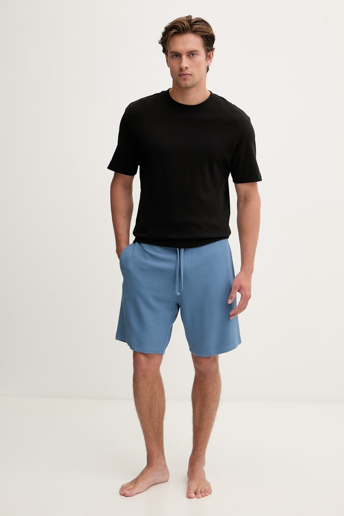 BOSS šortky lounge pánske Rib Shorts 50527391 modrá SS26