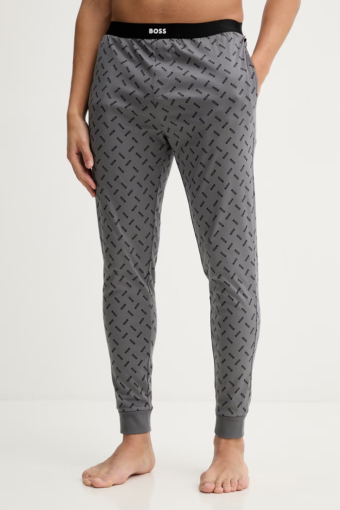 BOSS spodnie piżamowe bawełniane Relax Pants nadruk szary 50557164