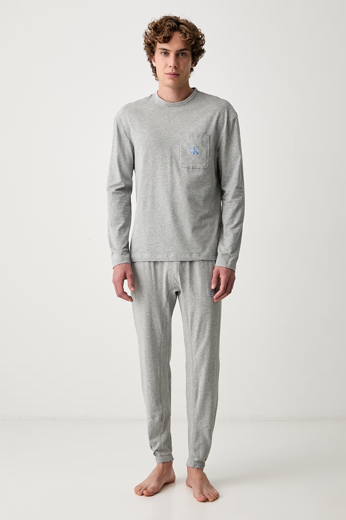 Calvin Klein Underwear dvoudílné pyžamo pánské bavlněné s elastanem šedá LV00NM2999