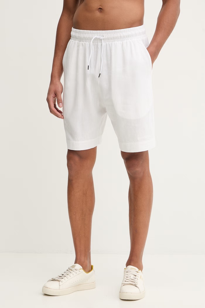 Šortky s prímesou ľanu Emporio Armani Underwear nášivka biela EM000681.AF20590