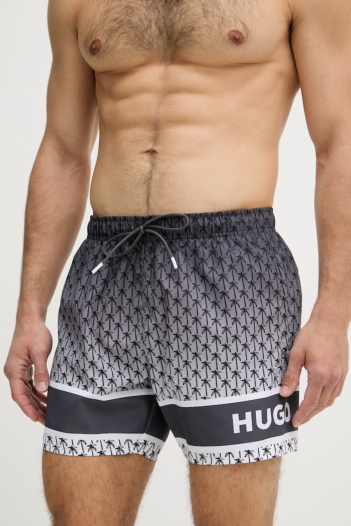 HUGO pantaloni scurți de baie pentru bărbați PALMS_SWIM_SHORTS 50561097 gri SS26