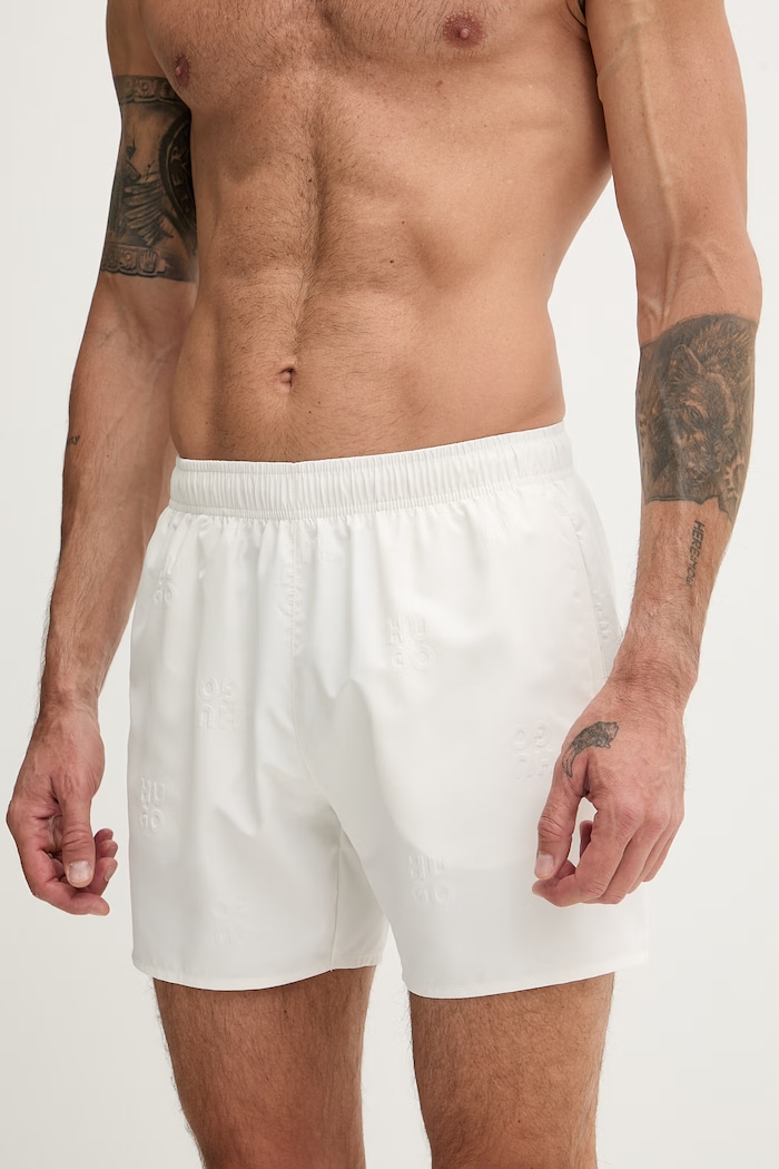 HUGO pantaloni scurți de baie pentru bărbați TONAL_LOGO 50561222 alb SS26