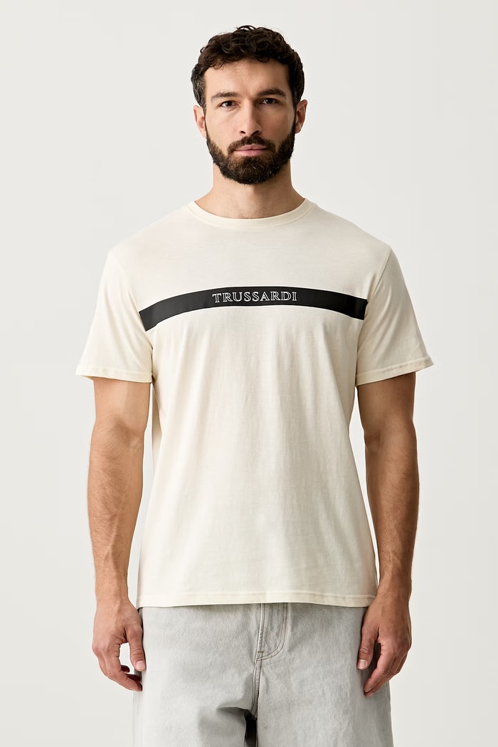 Trussardi T-shirt męski bawełniany beżowy TRU26MTS03