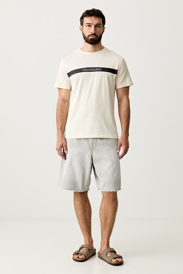 Trussardi T-shirt męski bawełniany TRU26MTS03 beżowy SS26