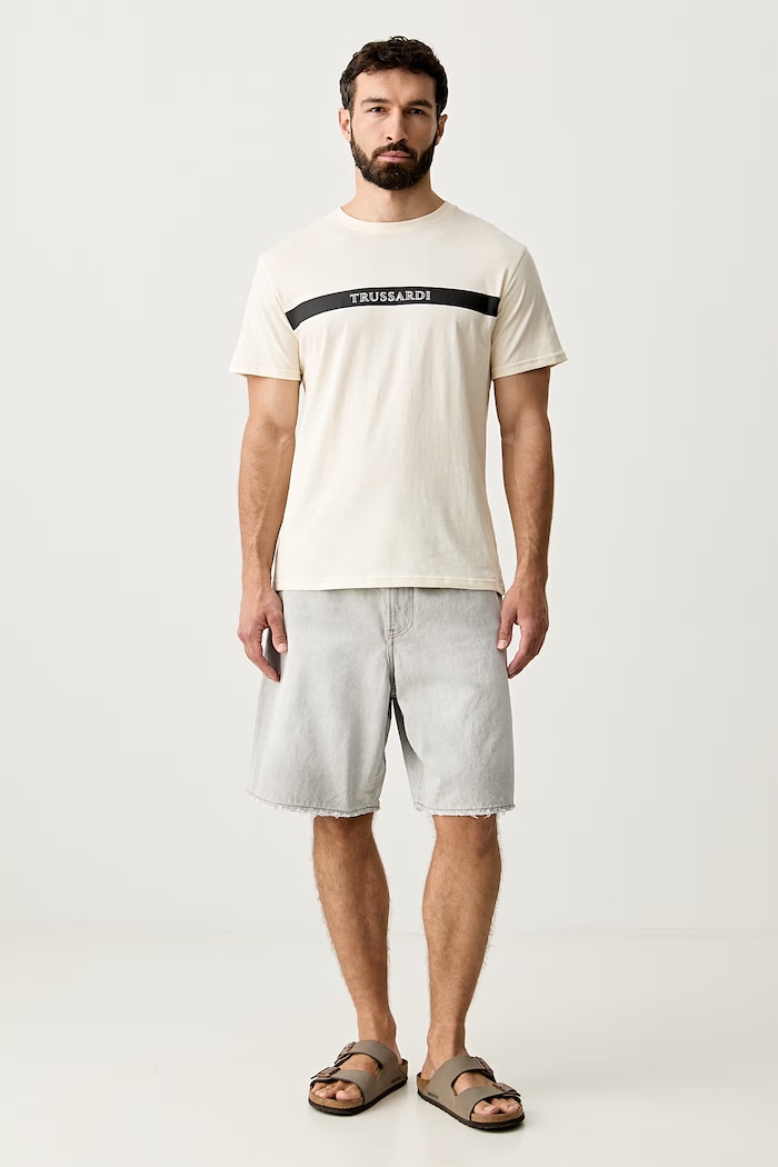 Trussardi T-shirt męski bawełniany TRU26MTS03 beżowy SS26