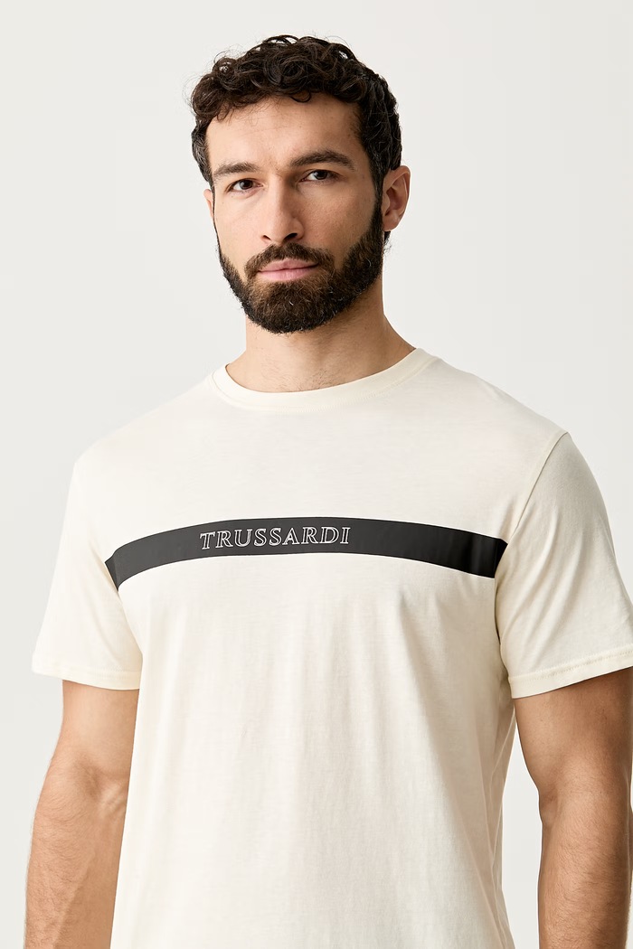 Trussardi T-shirt męski bawełniany beżowy TRU26MTS03