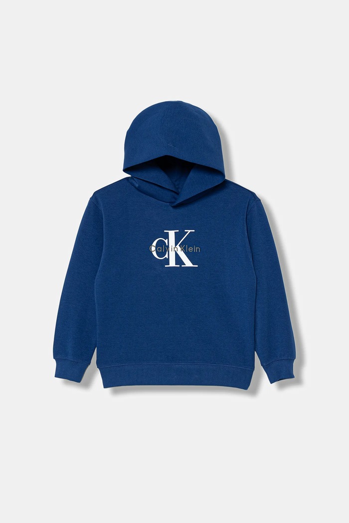 Detská mikina Calvin Klein Jeans s kapucňou modrá IB0IB02615.116.PPY2