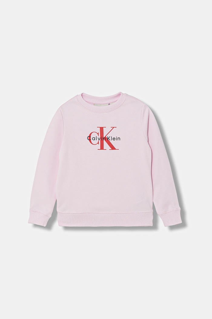 Dětská bavlněná mikina Calvin Klein Jeans bez kapuce růžová IU0IU00714.116.PPY2
