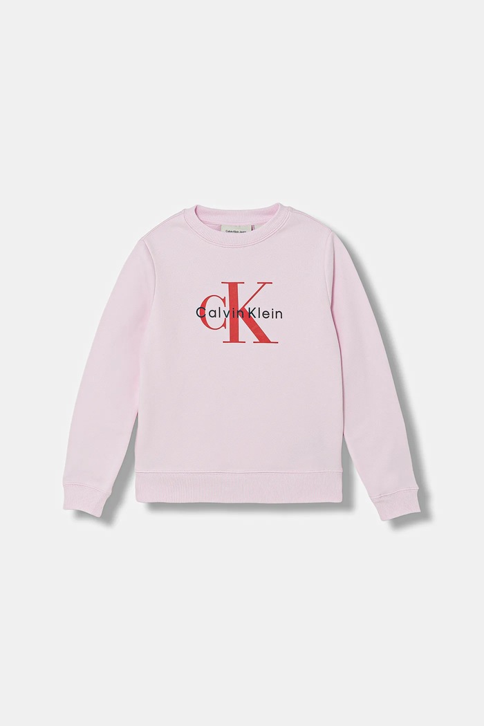 Dětská bavlněná mikina Calvin Klein Jeans bez kapuce růžová IU0IU00714.128.176.PPY2