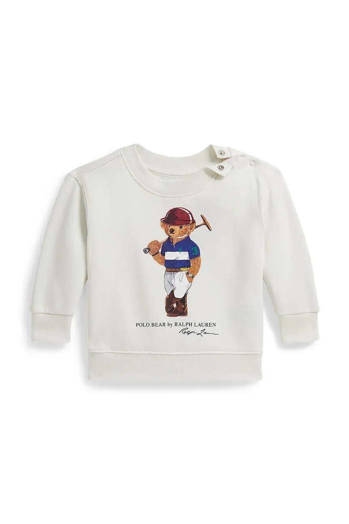 Бебешки суитшърт с коприна Polo Ralph Lauren без качулка бял 320A96604001