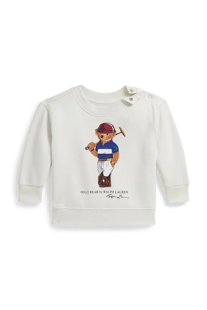 Бебешки суитшърт с коприна Polo Ralph Lauren без качулка бял 320A96604001