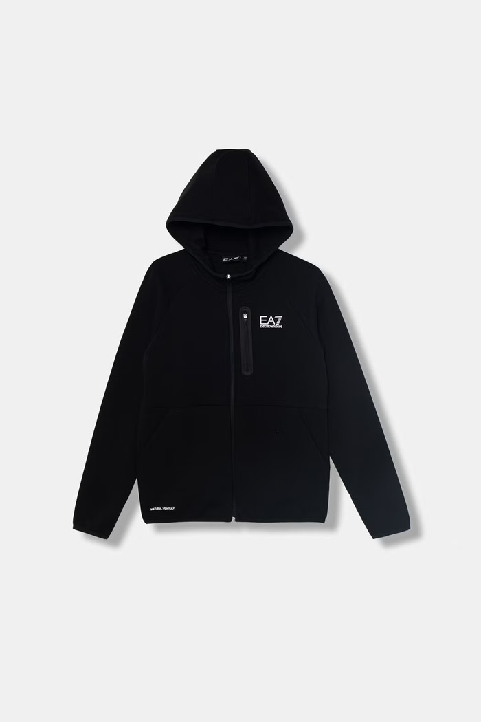 EA7 Emporio Armani hanorac cu fermoar și glugă pentru copii negru 7B000326.AF20845