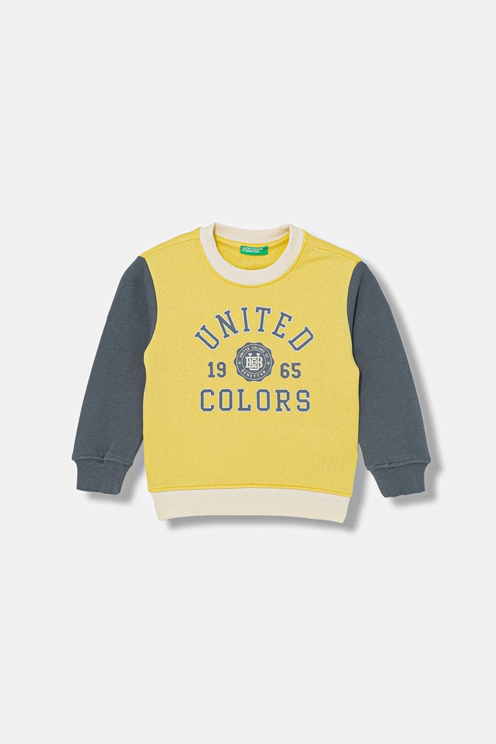 Παιδική βαμβακερή μπλούζα United Colors of Benetton χωρίς κουκούλα κίτρινο 3J70G10LJ.P.Stagionale