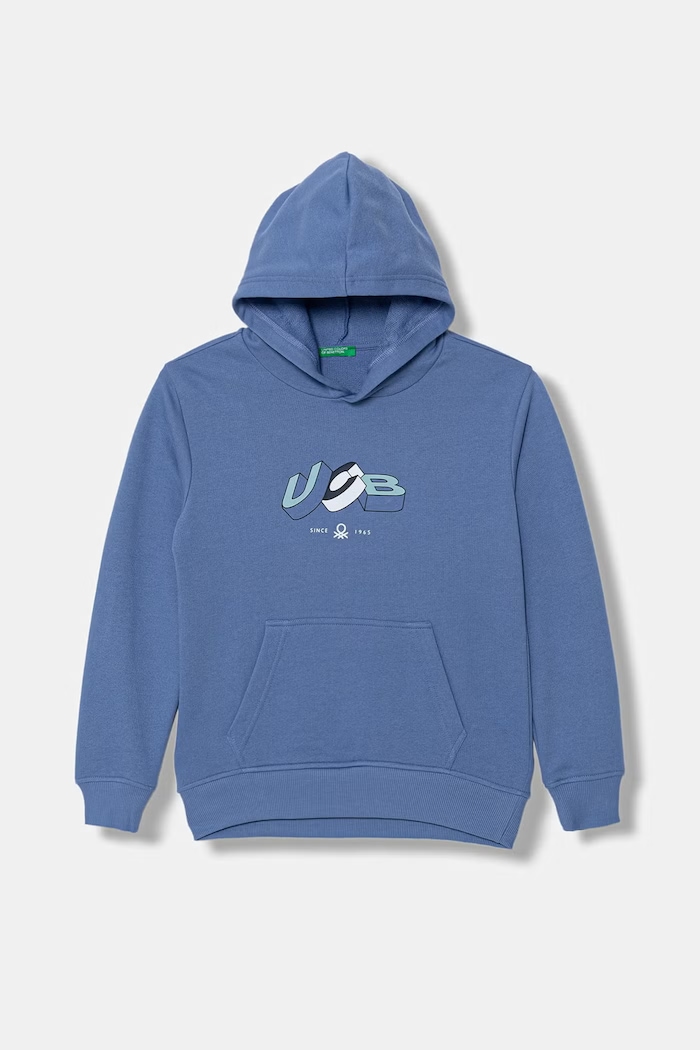 United Colors of Benetton felpa con cappuccio per bambini in cotone blu 3J68C205K.G.Stagionale