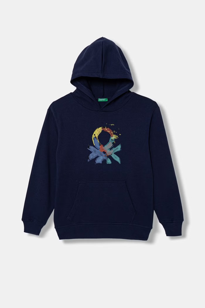 United Colors of Benetton Felpa con cappuccio per bambini in cotone blu navy 3J68C205K.G.Stagionale