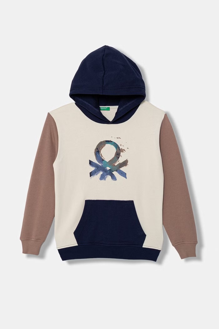 United Colors of Benetton felpa con cappuccio per bambini in cotone beige 3J68C205K.G.Stagionale