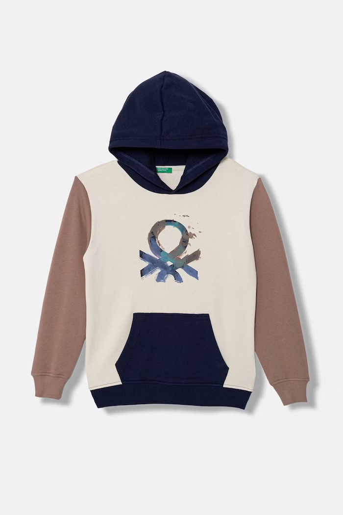 United Colors of Benetton felpa con cappuccio per bambini in cotone beige 3J68C205K.G.Stagionale