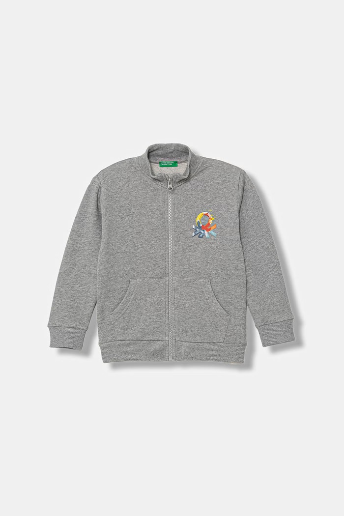 United Colors of Benetton detská bavlnená mikina na zips sivá 3J70G504A.P.Stagionale