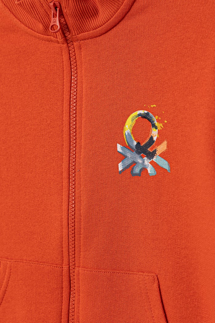 Chlapec United Colors of Benetton mikina na zips detská bavlnená 3J70G504A.P.Stagionale oranžová