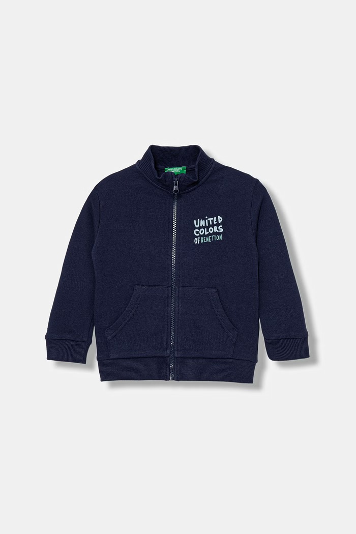 United Colors of Benetton hanorac cu fermoar pentru copii din bumbac bleumarin 3J70G504A.P.Stagionale