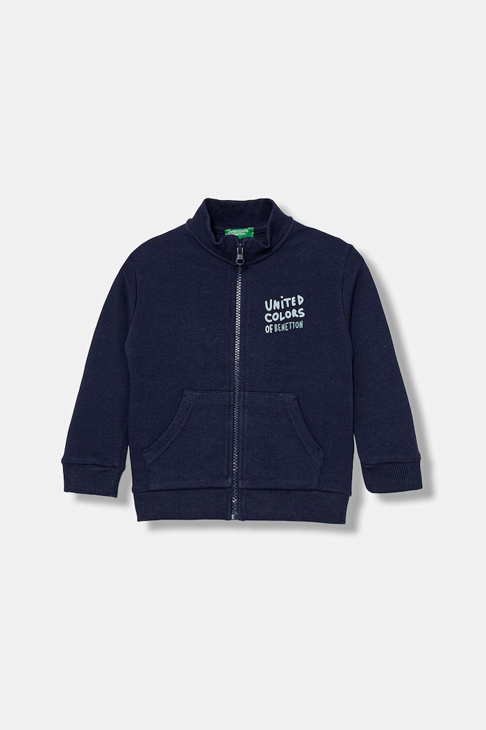 United Colors of Benetton hanorac cu fermoar pentru copii din bumbac bleumarin 3J70G504A.P.Stagionale