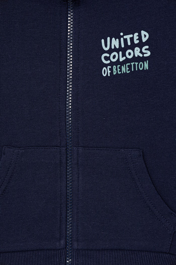 Băieți United Colors of Benetton hanorac cu fermoar pentru copii din bumbac 3J70G504A.P.Stagionale bleumarin
