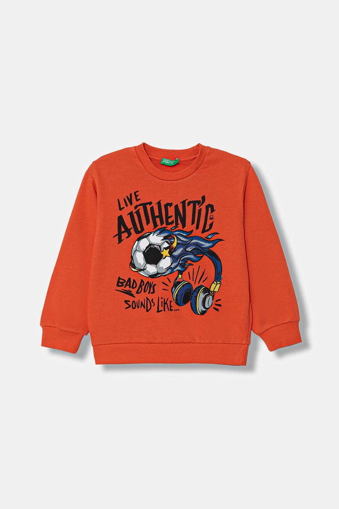 Detská bavlnená mikina United Colors of Benetton oranžová 3NBMG10M9.P.Stagionale