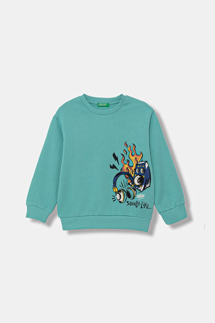United Colors of Benetton hanorac pentru copii, din bumbac turcoaz 3NBMG10M9.P.Stagionale
