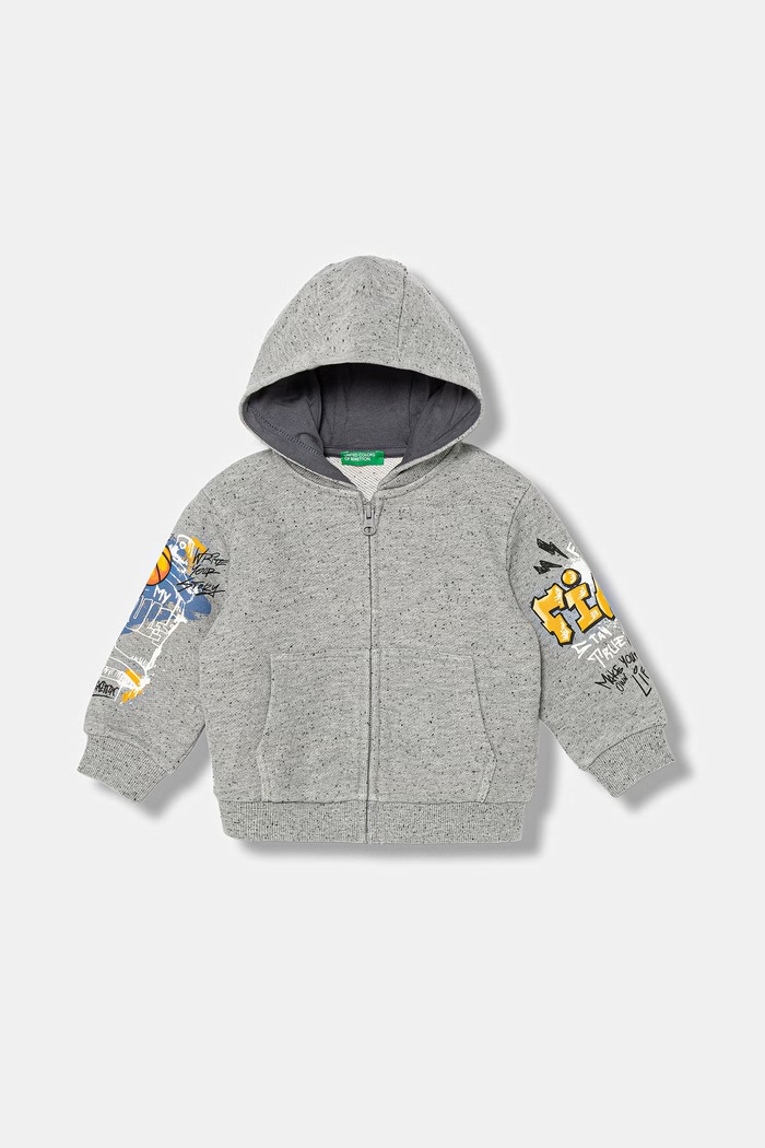 United Colors of Benetton bluza rozpinana z kapturem dziecięca bawełniana szary 3PLGG504E.P.Stagionale