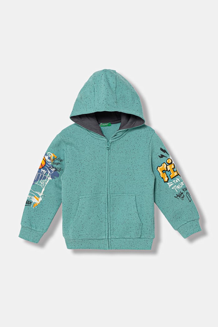 United Colors of Benetton mikina na zips s kapucňou detská bavlnená tyrkysová 3PLGG504E.P.Stagionale