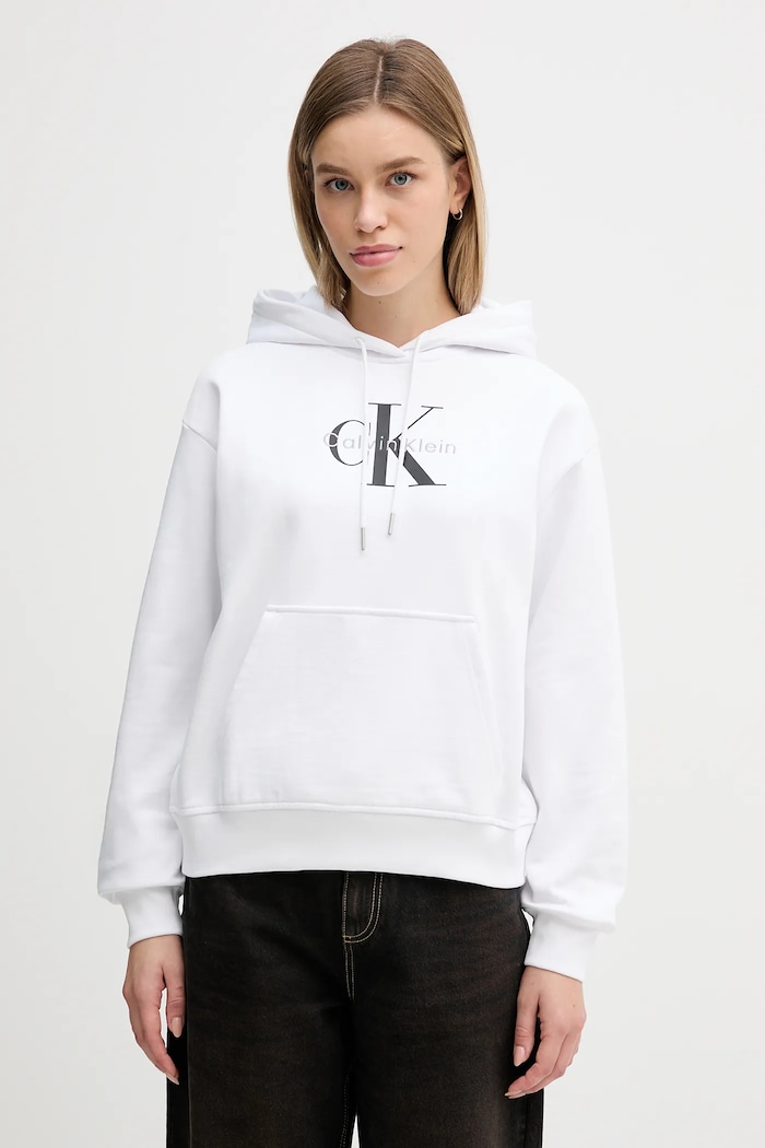 Mikina Calvin Klein Jeans s kapucňou biela LV047E221G