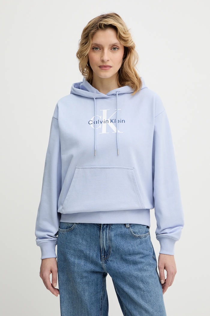 Суичър Calvin Klein Jeans с качулка син LV047E221G
