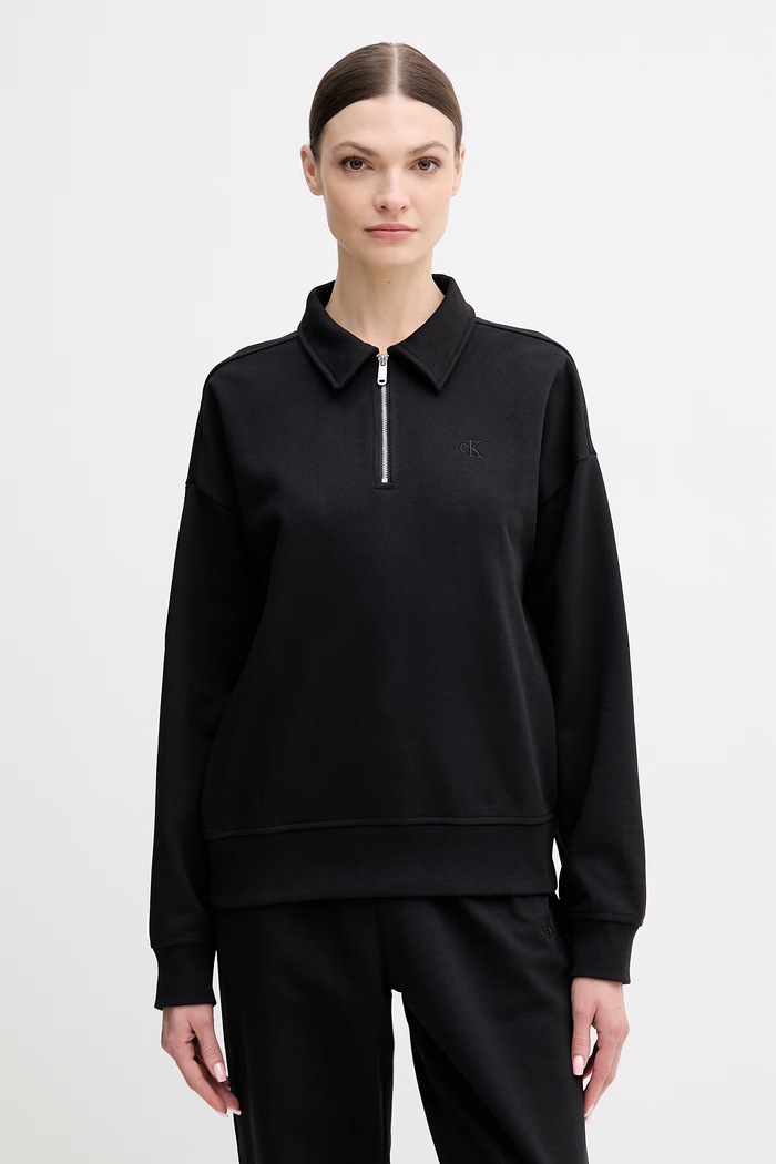 Dukserica Calvin Klein Jeans bez kapuljače crna LV047E235G