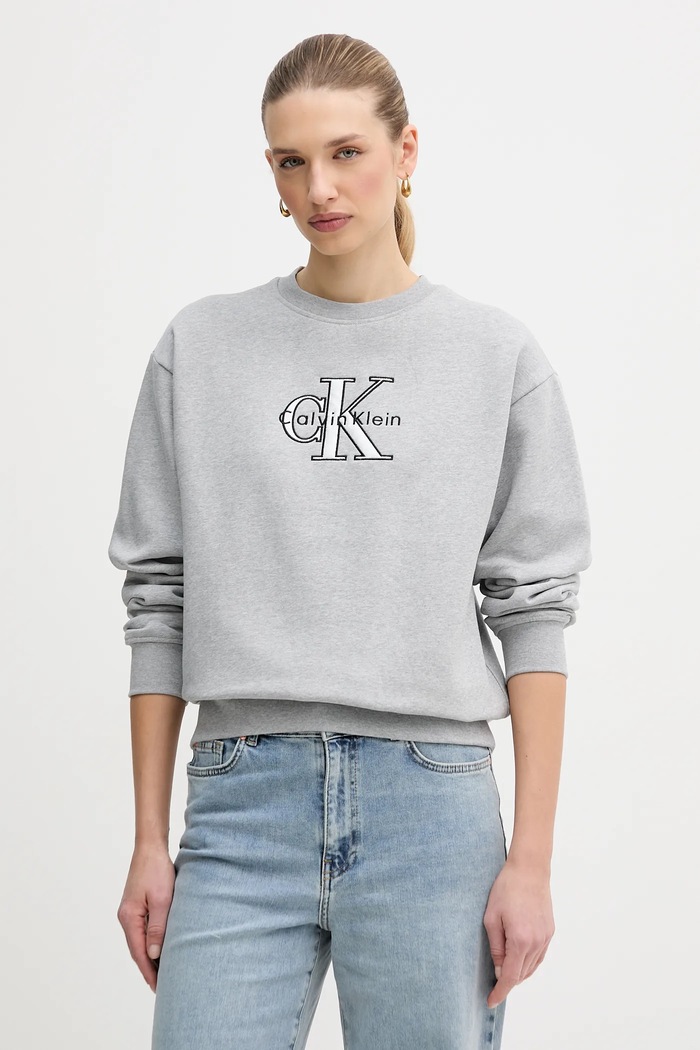 Mikina Calvin Klein Jeans bez kapuce šedá LV047E825G