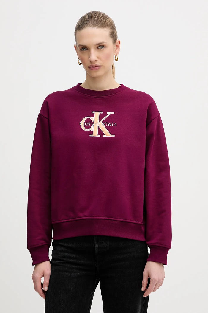 Mikina Calvin Klein Jeans bez kapuce fialová LV047E825G