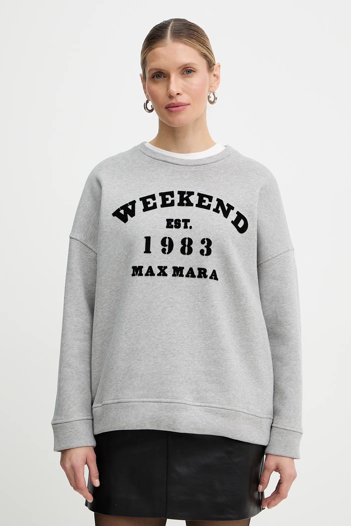 Weekend Max Mara bluza bawełniana GOMMOSO nadruk szary 2615921041600