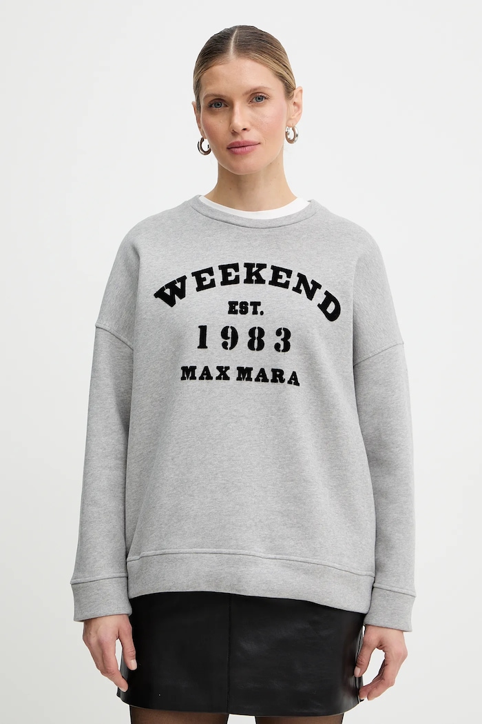 Weekend Max Mara bluza bawełniana GOMMOSO nadruk szary 2615921041600