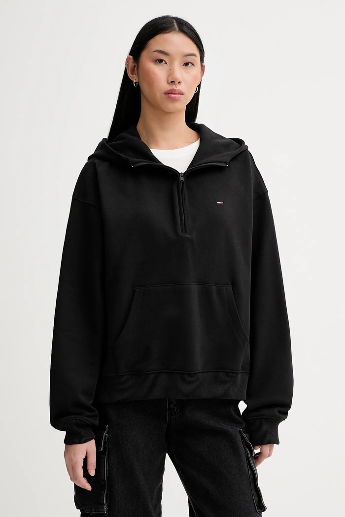 Tommy Jeans hanorac de bumbac uni negru DW0DW21924