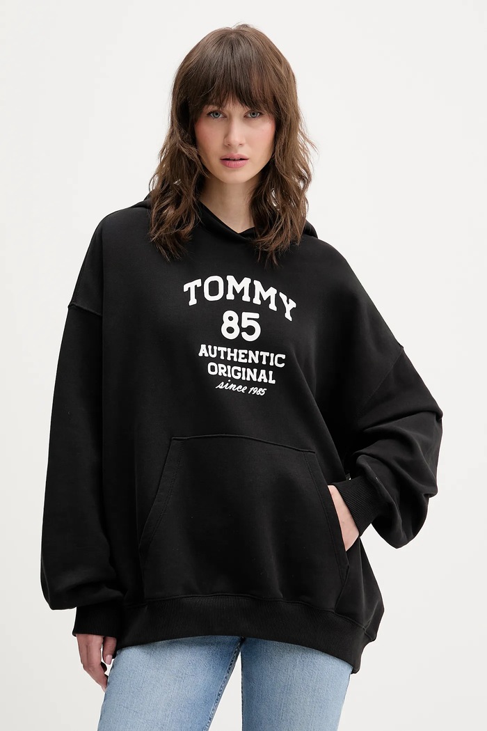 Bavlněná mikina Tommy Jeans s kapucí černá DW0DW22603