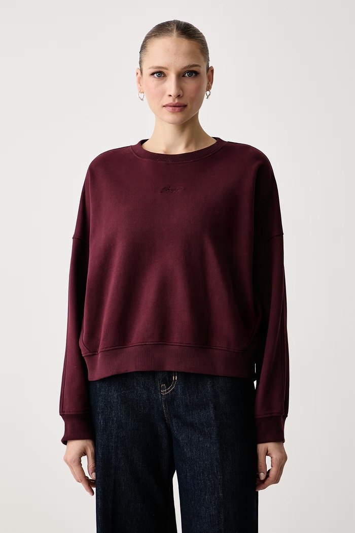 BOSS Orange Bluza damska bawełniana C Ever bordowy 50554711